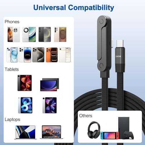 3-Pack 5' Mitesbony 240W USB-C to USB-C Cable w/ Built-in Phone Stand (Black) - image 7