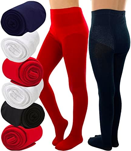 ToBeInStyle Girl's Pack of 6 Assorted Basic Winter Tights - Medium