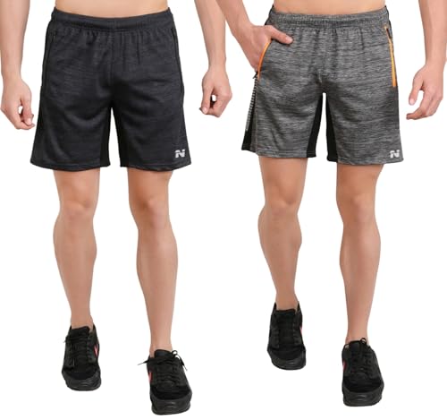 Image of NINQ Mens 2 Pack Polyester Yoga Short Men Summer Running Gym Sports Shorts with Pockets Shorts for Men (in, Alpha, M, Regular, Black)