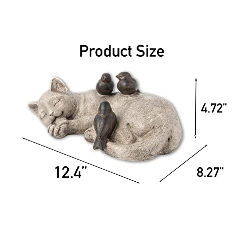 Lc Lcdecohome Sleeping Cat Garden Statues Outdoor - Sparrows On Cat Figurine Memorial Statue Grave Markers Garden Resin Sleeping Cat Statues For Garden Decor Outdoor Cat Statue Resin 12" X 8" X 4.5" #TOP5