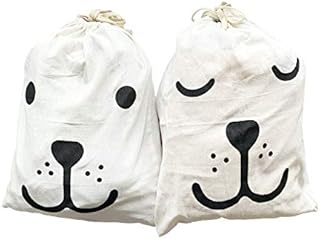 Pack of 2 Large Laundry Bags with String Ziplock (60 x 45cm) - Dual Washable Heavy Duty Drawstring Cotton Bags in Natural Colour - Foldable Potato Sack Storage Bags for Toys Clothes Travel Wash