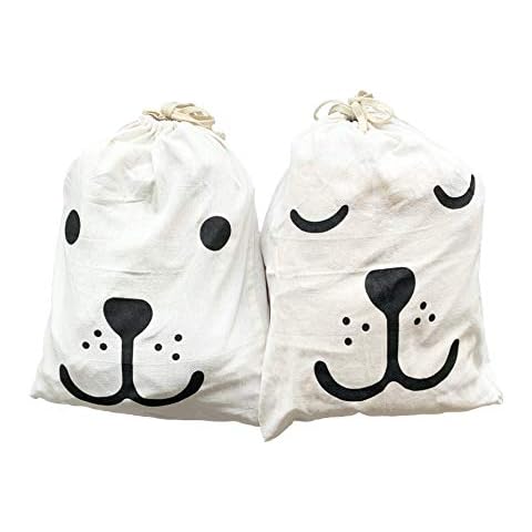 Pack of 2 Large Laundry Bags with String Ziplock (60 x 45cm) - Dual Washable Heavy Duty Drawstring Cotton Bags in Natural Colour - Foldable Potato Sack Storage Bags for Toys Clothes Travel Wash Cover