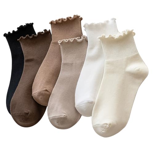 6 Pairs Women Ruffle Striped Socks for Women,Cute Vintage Frilly Ankle Socks