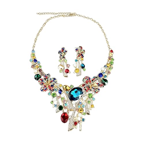 Juego de collar y pendientes con cadena ajustable para vestidos de noche y bodas 3