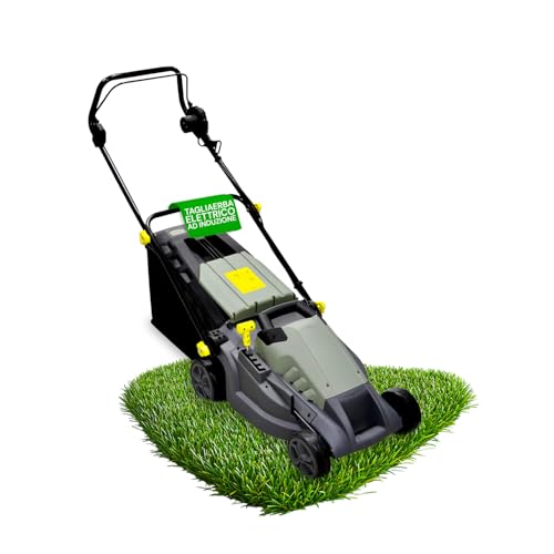 Avilia Rasaerba Elettrico ad Induzione - Tosaerba Regolabile 5 Altezze di Taglio, Diametro di Taglio 380mm, Velocità 3000 giri/min, 1600W, 230V, con Cesto di Raccolta 50L, 143x105x55cm