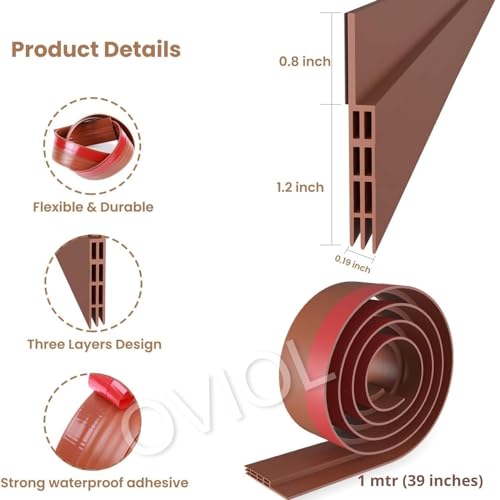 Image of OVIOL Door Bottom Sealing Strip Self-Adhesive Under Gap Filler Rubber Dust Stopper for Home Door Gap Sealing Strip Cockroach Insect Bugs Draft Stopper Waterproof (1 MTR Pack of 1, Brown)
