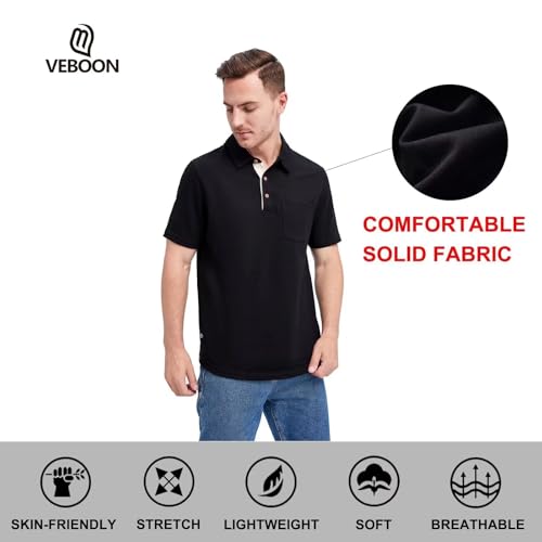 Mens Long and Short Sleeve Polo Shirts Pocket Casual Solid Cotton Blend Drop Cut Collared Polo Shirts for Men