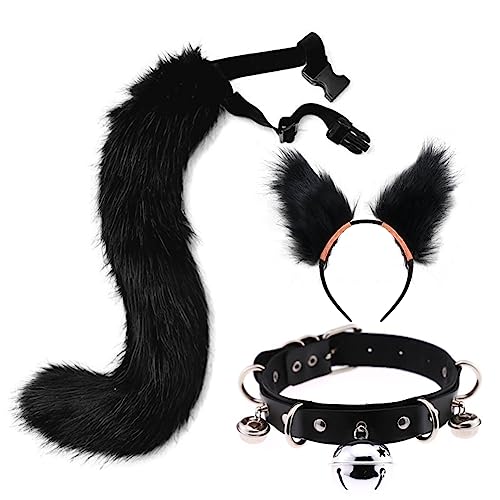 Photo 1 of Fox Tail cat Ear Set Halloween Christmas birthday Fancy Party new year Costume Toy Female Gift (Black)