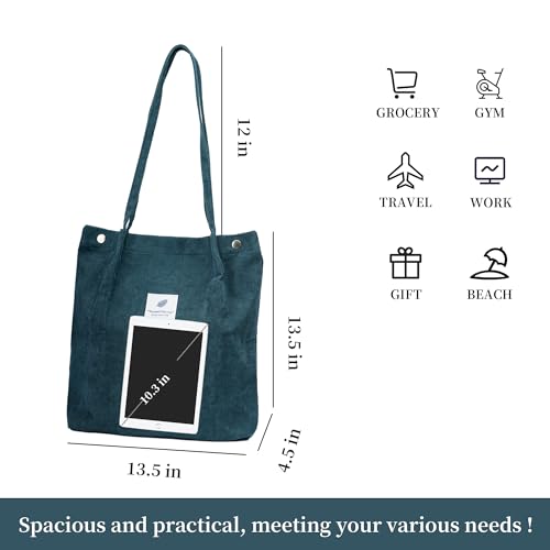Image of Corduroy Tote Bag Cute Tote Bags for Women Shoulder Bag with Inner Pocket for Work Beach Travel and Shopping Grocery