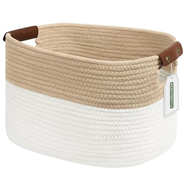 Cotton Rope Basket , Storage Baskets with Handle, 15x10x9 Inch Woven Basket for Shelves, Laundry, Towels, Clothes, Books, Toys (Black 1Pack)