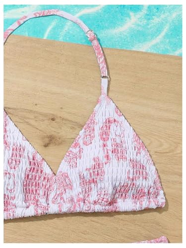 Image of RoseSeek Girl's Tie Dye Smocked 2 Piece Swimwear Sets Backless Cute Bikini