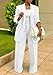 LROSEY Spring Women's 2 Piece Casual Outfits Long Sleeve V Neck Blazer Jackets High Waisted Wide Leg Pants Suit Sets White