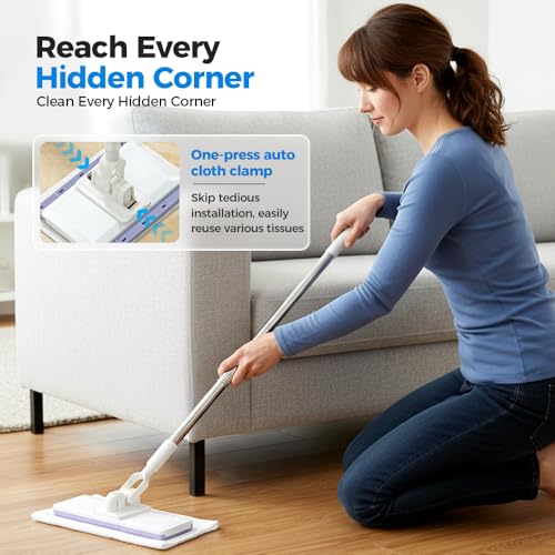 Image of Mops for Floor Cleaning, Hands Free Multi Purpose Flat Mop, Clamp Mop with Dry Cloths, Stainless Steel Handle for Hardwood, Tile, Laminate, Marble, Wall, Window (5 Pieces of Fabric)