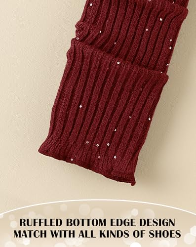 Image of Yawlsow Leg Warmers for Women Girls Y2k Knit Ruffle Leg Warmer Winter 80s with Sequins, Japanese Kawaii Harajuku Accessories
