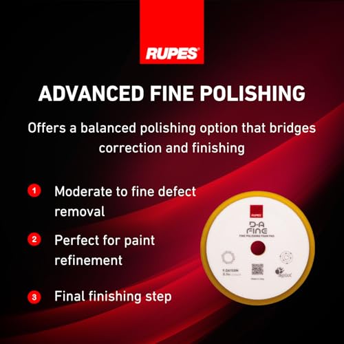 Image of RUPES 9.DA150M Pack of 48 Yellow D-A Fine Finishing Foam Pads 150mm | Ideal for Paint Correction & Gloss Enhancement | Moderate to Fine Defect Removal | Compatible with 5 inch Backing Plate