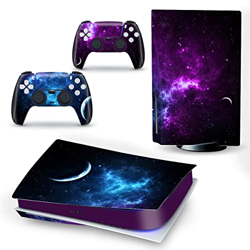 Ps5 Skin Stickers Full Body Vinyl Skins Wrap Decals Cover For Ps5 Disc Edition Console & Controllers (Purple Blue Interstellar) #TOP6