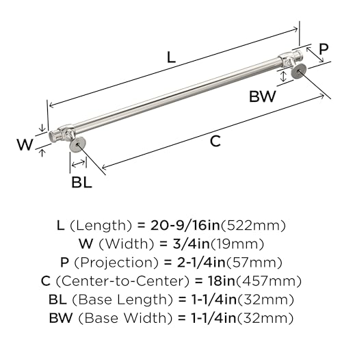 Amerock BP54066PN | Winsome 18 inch (457 mm) Center to Center Polished Nickel Appliance Pull | Kitchen Cabinet Hardware | Furniture Hardware | Drawer Handle by Amerock - Image 3