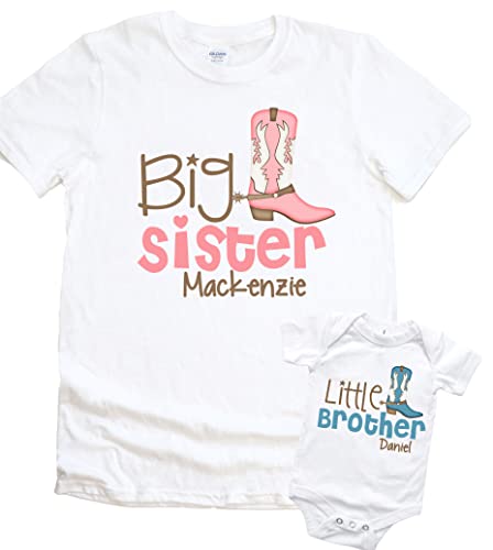 Big Sister Little Brother Matching outfits, Western shirts, Personalized With Names