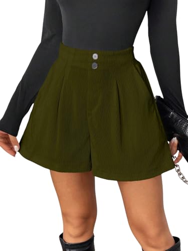 Image of GRECIILOOKS Women's High Waist Tailored Shorts | Ribbed Poly Lycra Blend Summer Shorts with Pockets & Button Closure | Elegant Folded Hem Casual Wear for College, Brunch & Daily Outings