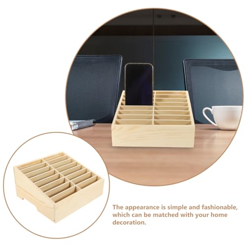 Tofficu Handy-Aufbewahrungsbox mit 16 Fächern – Mehrgitter Holz Organizer für Büro, Klassenzimmer und Schreibtisch zur sicheren Smartphone- und Büroutensilien-Aufbewahrung