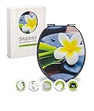 ➤ WC-SITZ MOTIV SPA FLOWER: • Mit Holzkern • Mit hochwertigen Metall-Scharnieren • Geprüfte Belastbarkeit von Deckel & Brille: bis 150 kg • Universale Form • Absenkautomatik: Sanftes Deckelschließen • Schnellbefestigung: Fast-Fix-System • Mit Dekor • UV-beständig • Farbecht • Kratzfest