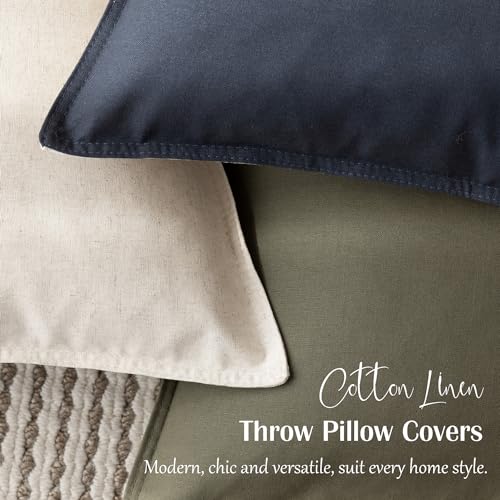 Image of Foindtower Pack of 2 Decorative Cotton Linen Throw Pillow Covers Soft Modern Farmhouse Cushion Cover Cozy Vintage Accent Pillowcase for Couch Sofa Bed Living Room Home Decor, 22x22 Inch Light Beige