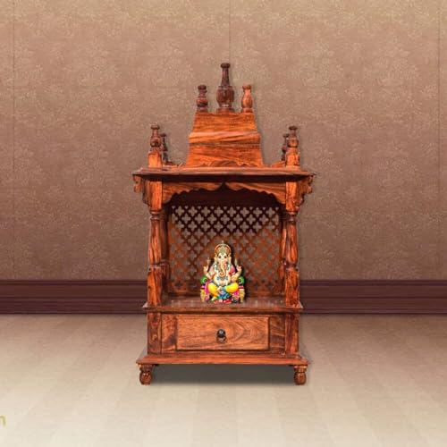 Image of Wudniture Sheesham Wood Handcrafted Home Mandir /Temple (Dark Honey Finish) | Wooden Pooja Mandir for Home & Office