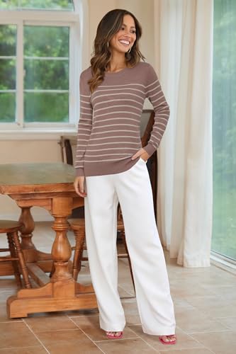 Image of Arach&Cloz Women's Wool Blend Classic Crew Neck Casual Fall Sweaters