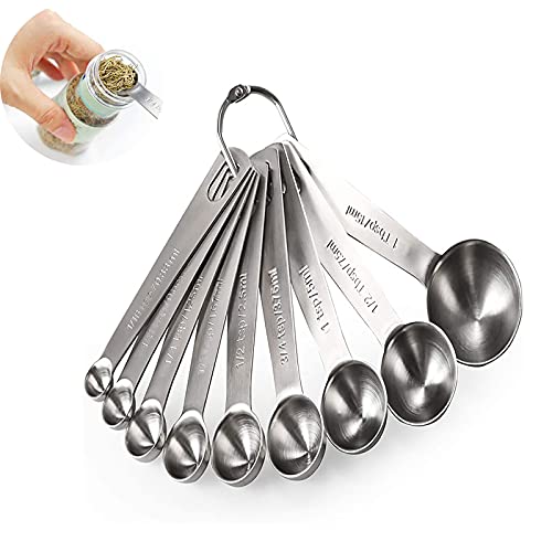 Juego de 9 Cucharas Medidoras Medición,Material de Acero Inoxidable Tazas y Cucharas Medidoras Cocina para Café Postres Pastel Galleta Hornear Ingredientes,Tazas Medidoras para Medir Líquidos Sólidos Cover