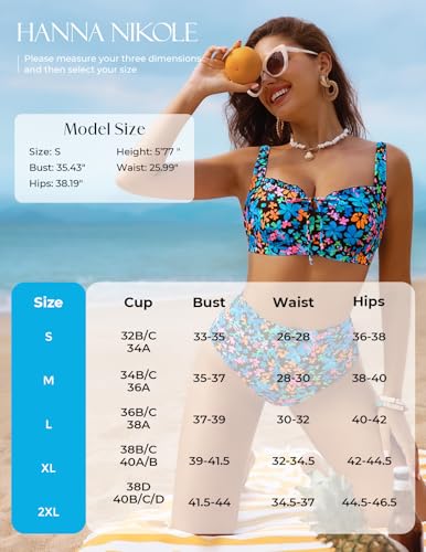 Hanna Nikole Swimming Suits for Women, Floral Print Boho Swimsuit High Waist, Full Coverage Bikini Set — view 5