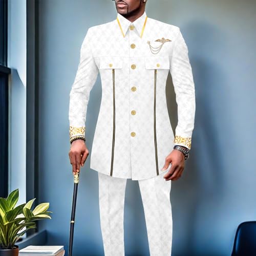 Men`s Suits African Clothes Slim Fit Embroidery Single Breasted Full Sleeve Zip Blazer and Pants Set2