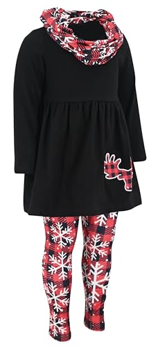 Image of Unique Baby Girls Kids Toddler 3pc Outfit Set Long Sleeve Stretch Tunic Top Leggings and Scarf