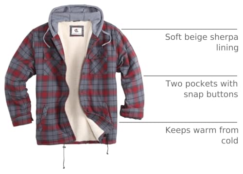 Image of COEVALS CLUB Men's Flannel Shacket Casual Button Snap Sherpa Quilted Lined Premium Jacket Shirts