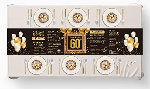 60th Birthday Table Runner Back in 1963 Table Runners 60 Years Old Kitchen Dining Table Runner 72 Inches Long Black and Gold Birthday Anniversary Wedding Party Table Decoration