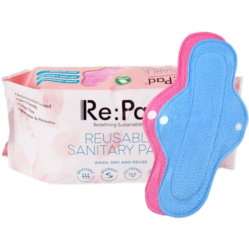 Image of Repad Reusable Sanitary Pads for Women, | (2 Pads for Moderate Flow (Pink)+2 Heavy Flow (Blue) +1 Leak Proof Sanitary Pad Pouch) | Lasts Up to 1 .5 Years | Highly Absorbent & Skin Friendly for Women