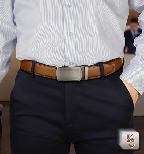 Image of KEMISANT Belt Men, Sliding Ratchet Belt Genuine Leather For Gift Mens Dress Pants Oxfords,Size Adjustable