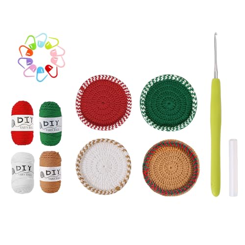 DIEKE Set di sottobicchieri natalizi all'uncinetto, set di filati fatti a mano, con gancio per punto filo, starter natalizio con filo a gancio