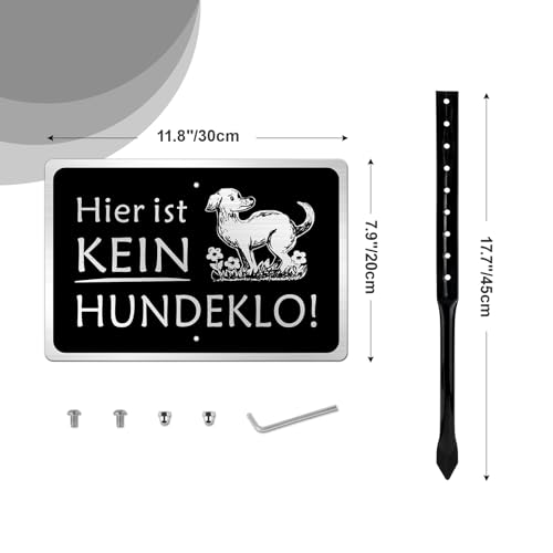 Goodvia Kein Hundeklo Schild mit Erdspieß Metall 20x30cm (A4) Gebürstete Aluminiumoberfläche für den Außenbereich UV-Schutz Wasserdicht und Rostfrei Schwarz x2Stück