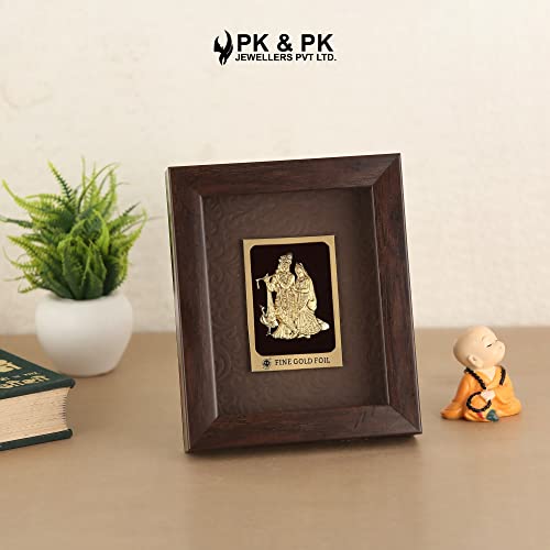 Image of Pk & Pk Jewellers Lord Radha Krishna with Peacock Oblong Photo Frame Tabletop | 24KT Pure Gold | Elegant Collection | Extra Mini Small Size (For Premium Gift, Temple, Table Decor, Home Decoration)