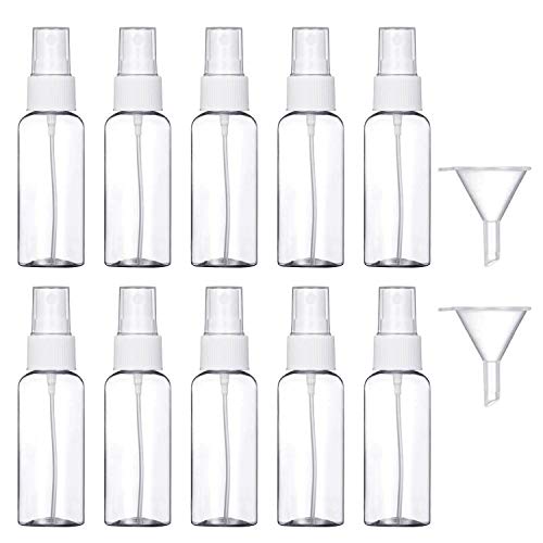 10 Pezzi (50ML) Trasparente Bottiglie Spray, MOCOCITO Flaconi Spray da Viaggio in Plastic Fine Nebbia Bottiglia con 2 Piccolo Imbuto, Dispenser per Acqua Nebulizzatore ?Spedire dall'Italia?
