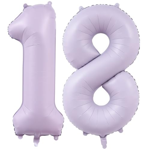 Image of Pastel Purple 18 Number Balloons,40 Inch Light Purple 18 Balloons Large Helium Foil Mylar Number Balloon for Birthday Party Anniversary Decorations