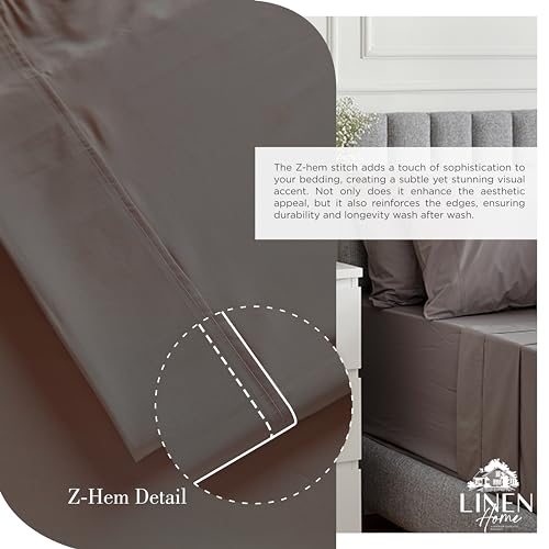 Image of Linen Home 100% Cotton Percale Sheets King Size, Charcoal, Deep Pocket, 4 Pieces Set - 1 Flat, 1 Deep Pocket Fitted Sheet and 2 Pillowcases, Crisp Cool and Strong Bed Linen