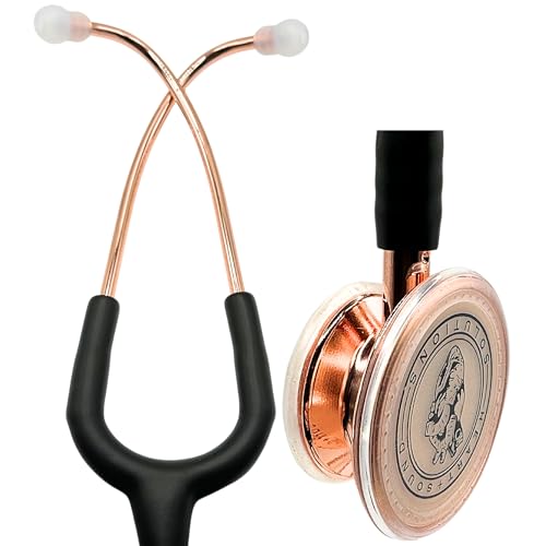 Heart Sound Solutions Professional Rose Gold Stethoscope for Nurses, Doctors, Cardiology, Home Health, Dual Head, Monitor Adults and Pediatric, 27” Matte Black Tube (Rose Gold/Matte Black)