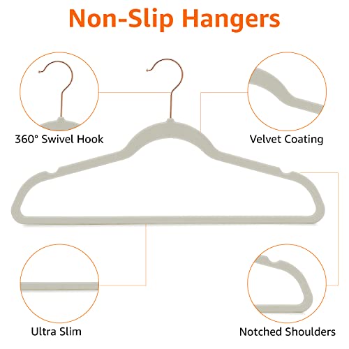 Amazon Basics Slim, Velvet, Non-Slip Suit Clothes Hangers, Ivory/Rose Gold - Pack Of 30 #TOP1