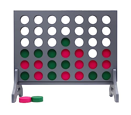 Image of Giant 4 in a Row Game for Family & Adults - Tailgating Pros Jumbo Grey Wooden Four in a Row Indoor & Outdoor Yard Game for Family Party Fun, Portable Activities for Patio, Backyard, and Camping