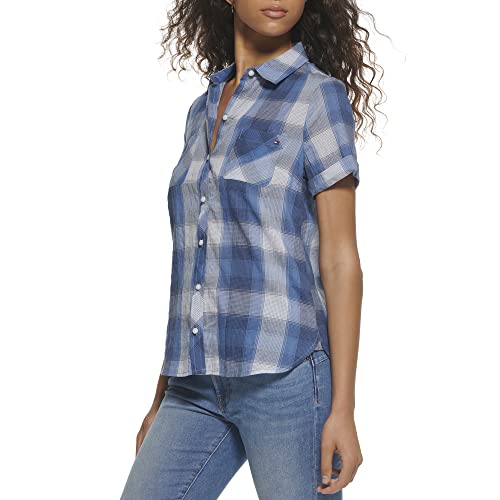 Tommy Hilfiger Women's Camp Shirt, True Blue Multi #TOP1