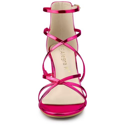 Allegra K Allegra K Women's Strappy Crisscross Strap Block Heels Hot Pink Sandals 6 M US