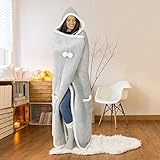 Safdie & Co. Hooded Blanket Throw Wearable Cuddle, 51'x71', Grey