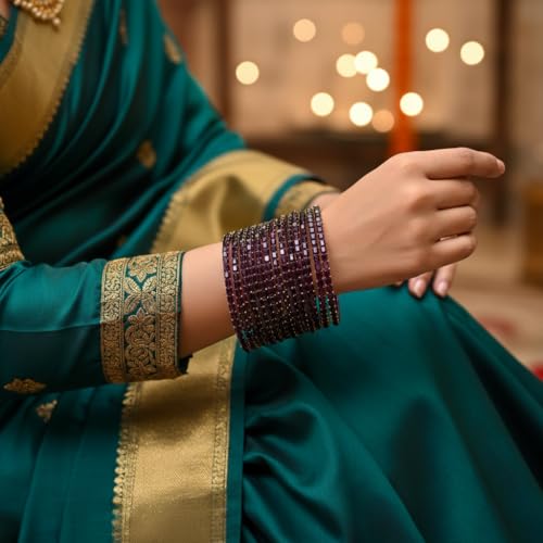 Image of SUNDRAM Raindrop Glass Bangles Set for Women & Girls, Transparent Crystal Kanch Ki Chudi for Wedding & Party, Set of 12