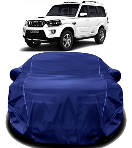Image of MAVENS Mahindra Scorpio Car Cover Waterproof /Waterproof Car Cover for Scorpio with Triple Stitched Fully Elastic Ultra Surface Body Protection (Navy Look)
